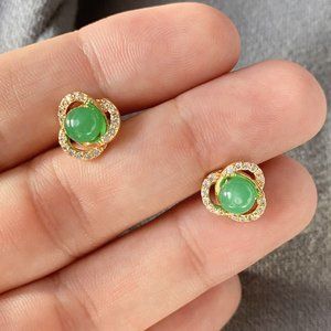 Jade Gold Stud Earrings